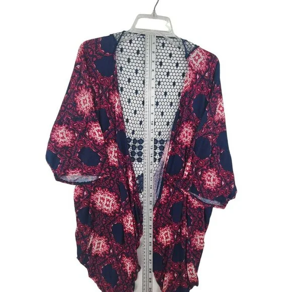 Charlotte Russe Women’s Purple Printed Long Sleeve kimono Size M Boho festival - Picture 6 of 10